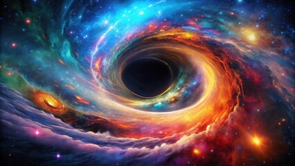 Obraz premium A Cosmic Vortex Swirls Through a Starry Galaxy, Embracing a Black Hole in its Center