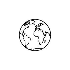 Simple earth globe graphic. World map line art illustration. Planet earth outline drawing. Perfect for geography lessons and educational materials.