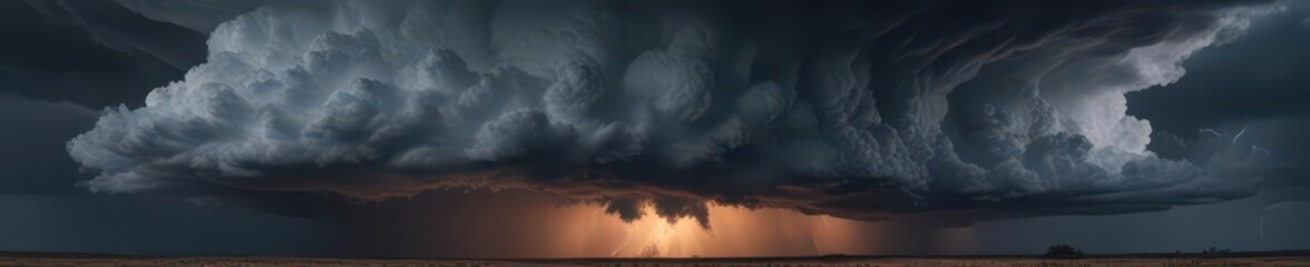 Obraz premium A colossal, textured storm cloud dominates a dark, brooding landscape , nature, foreboding