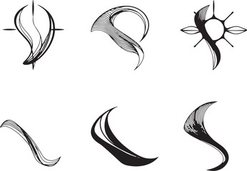 Obraz premium A set of vector elements, modern flat design with intricate black lines and futuristic aesthetics of sharp angles and smooth curves, simple two-dimensional shapes, soft dreamy atmosphere and high tech