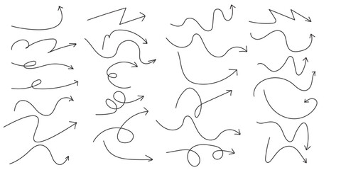 Set of Hand-Drawn Curved, Wavy, and Swirly Arrows &ndash; Sketch Style Directional Doodle Elements