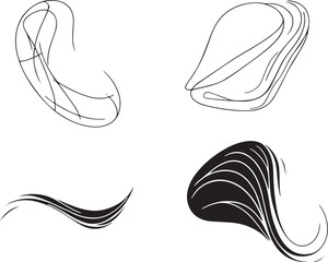 A set of vector elements, modern flat design with intricate black lines and futuristic aesthetics of sharp angles and smooth curves, simple two-dimensional shapes, soft dreamy atmosphere and high tech