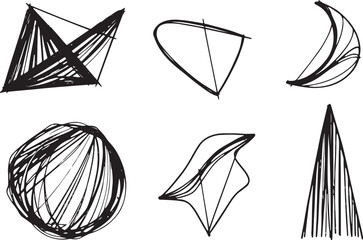 A set of vector elements, modern flat design with intricate black lines and futuristic aesthetics of sharp angles and smooth curves, simple two-dimensional shapes, soft dreamy atmosphere and high tech