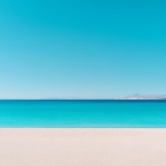 Fototapeta premium Idyllic Beach Scene: Turquoise Water and White Sand Under a Clear Blue Sky