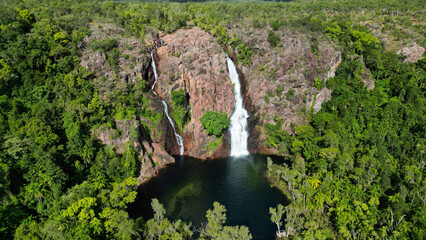 A waterfall and it´s pond in a remote area in NT Australia, seen from above © Patrick