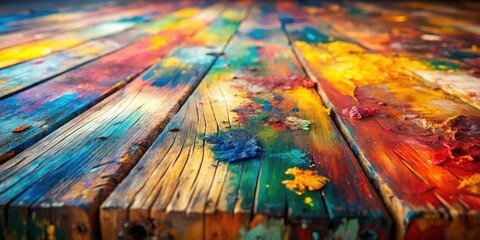 A Colorful Palette of Wood Planks Covered in Dried Paint Stains, a Canvas for Creative Inspiration