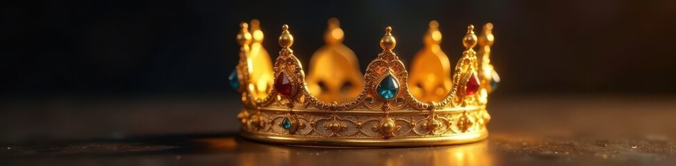 Gleaming gold crown, intricate details, isolated , riches, macro, treasure
