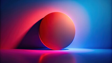 A Circular Form Bathed in Red and Blue Neon Light Casts a Striking Shadow on a Smooth Surface