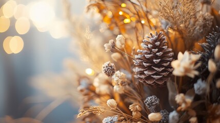 Fototapeta premium Close-up view of a decorative winter arrangement.