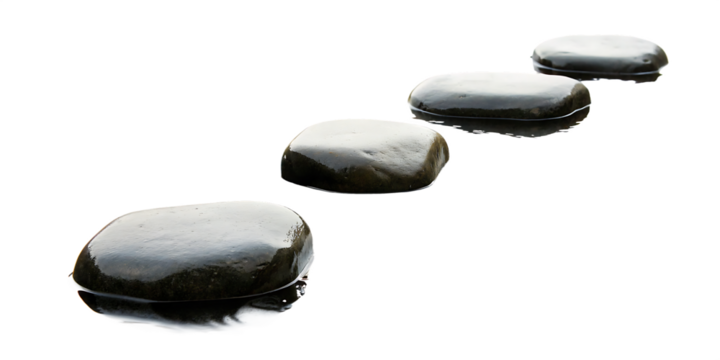 stepping stones crossing flowing water isolated on white background PNG