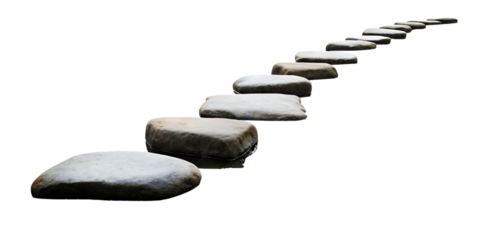 stepping stones crossing flowing water isolated on white background PNG