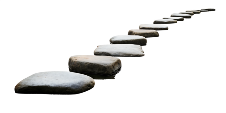 stepping stones crossing flowing water isolated on white background PNG