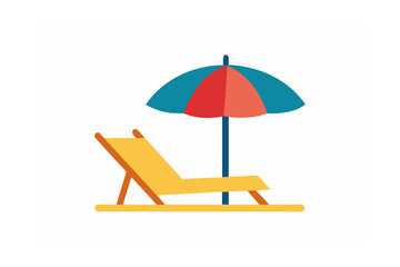 Beach Umbrella with Towel Vector on White Background  Summer  llustration

