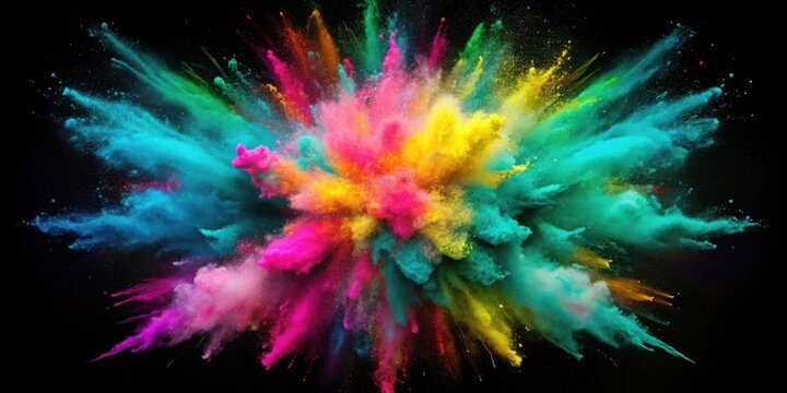 A vibrant explosion of color powder against a dark backdrop.  The explosion is a burst of joy and energy, capturing the essence of creativity and freedom.