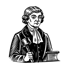 Vintage sketchy style illustration of a court judge