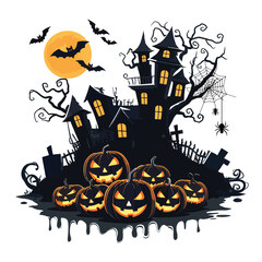 Dark Halloween Silhouette Design with Haunted House and Spiders