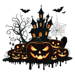Dark Halloween Silhouette Design with Haunted House and Spiders