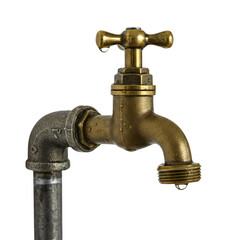 Vintage metallic faucet close-up, dripping with rustic charm Isolated on transparent background—perfect for timeless designs
