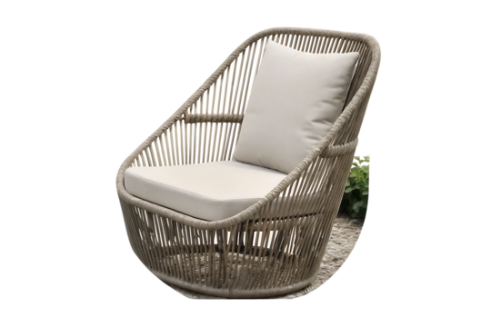 Top view of outdoor cord lounge armchair isolated on white background PNG