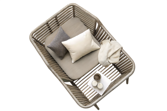 top view of outdoor cord lounge armchair isolated on white background PNG