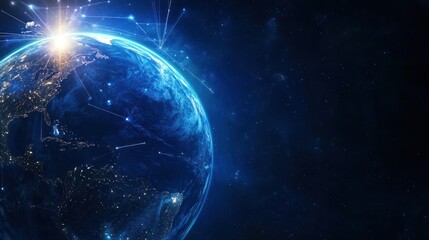Obraz premium Global network connections earth at night digital world