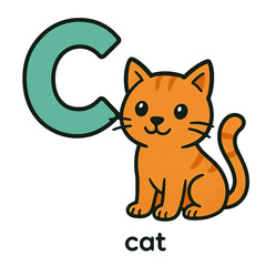 Educational Poster Letter C Featuring Adorable Orange Cat &ndash; Kids Alphabet Card