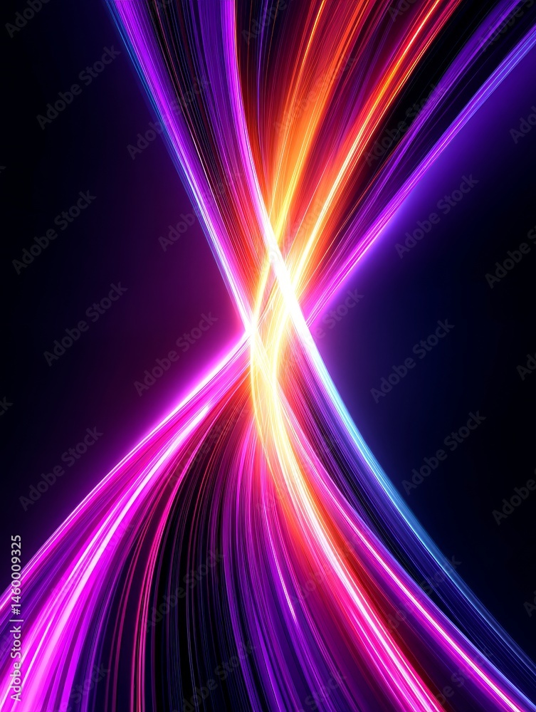 Poster abstract light trails intersection - vivid neon light trails intersect, creating a dynamic and color