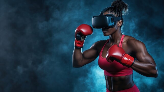 Female boxer in vr headset virtual boxing training