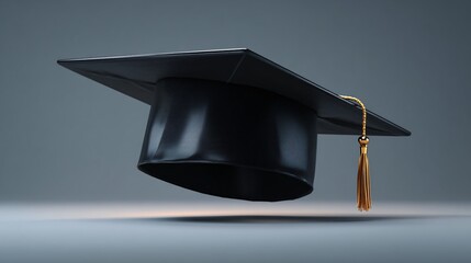 3D rendered graduation cap on clean digital gradient background, futuristic academic concept
