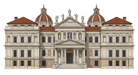 Obraz premium Baroque Cathedral Illustration - European Religious Architecture Drawing 