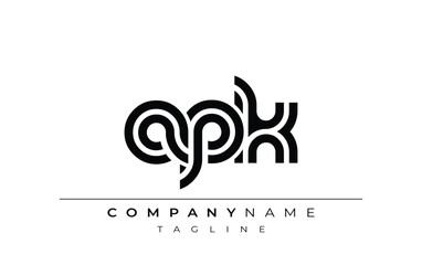 APK Creative Unique Modern Letter Logo Design. Stylized logo featuring a unique letter design, presenting abstract minimalist aesthetics and modern appeal.