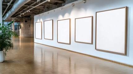 Obraz premium Decorative Wooden Frames Against a White Background with Empty Squares and Clean Lines in a Realistic Environment