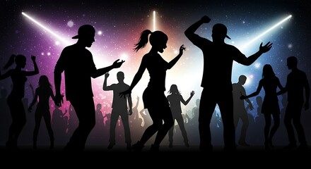 Silhouette Dance Party Illustration - Nightlife Celebration Background
