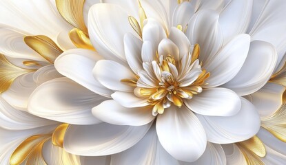 Luxurious, detailed white flower with gold accents