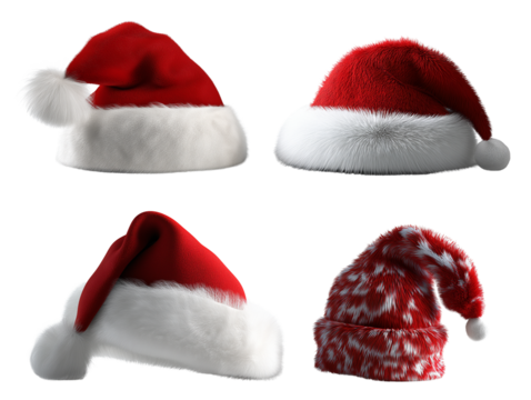Collection of Festive Santa Hats Red, White, and Furry Designs