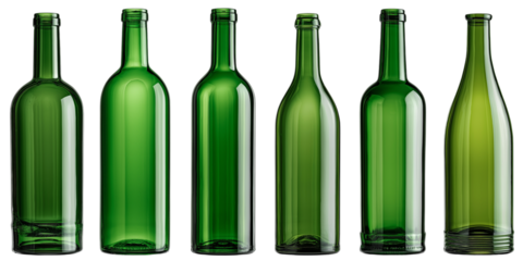 Collection of Empty Green Glass Wine Bottles