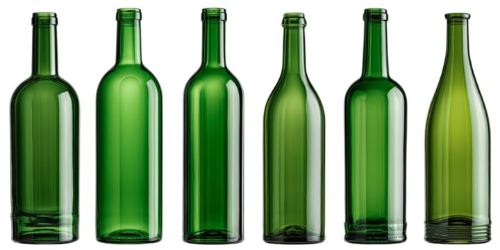 Collection of Empty Green Glass Wine Bottles