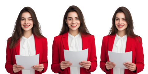 Confident Businesswoman Reading Documents Professional Portrait Photos