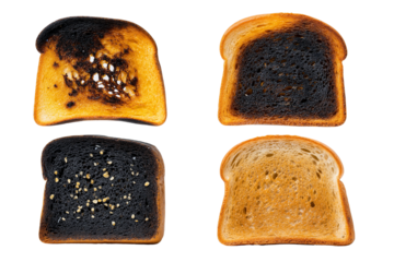 Burnt Toast Different Stages of Toasting from Lightly Browned to Completely Charred