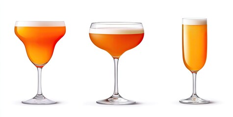 Three colorful cocktails in various glasses