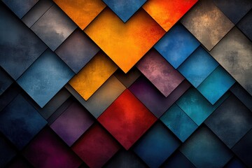 Abstract geometric pattern of overlapping squares in various colors.