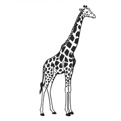 Naklejka premium Stylized drawing of a giraffe showcasing its long neck and distinctive patterns in black and white 