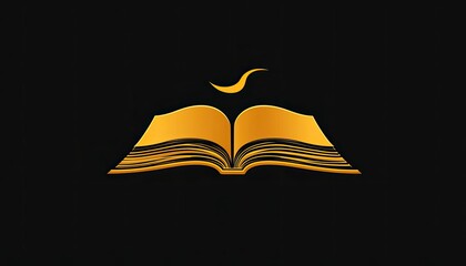 Open book logo, gold on black
