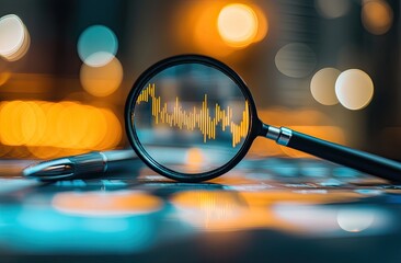 Financial analysis with magnifying glass