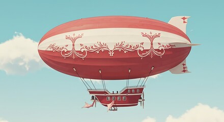 Retro Airship Illustration with Ornamental Details - Vintage Sky Balloon
