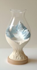 Glass vase with sculpted mountain landscape