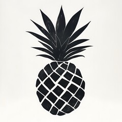 Obraz premium Monochrome Pineapple Graphic: Minimalist Art Print featuring Exotic Fruit Design with Geometric Patterns on a Clean Background.