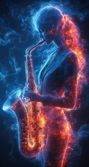 Fiery Saxophonist with Abstract Music.