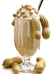 Creamy peanut butter milkshake topped with whipped cream and peanuts