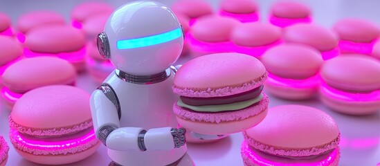 Futuristic Robot with Pink Macarons